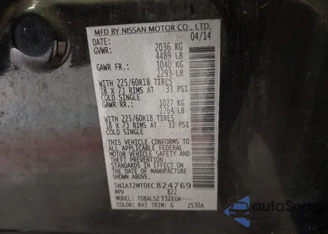 2014 Nissan Rogue Sl z USA, uszkodzony, nr VIN 5N1AT2MT0EC824769